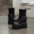 2025 9cm High Wedges Heeled Ankle Boots Women Fashion Long Knee-high Boots Female Wedding Party Sexy Black Warm Shoes Winter