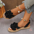 2026 New Women Sandals Comfortable Casual Slip-On Shoes Floral Pearl Embellished Flat Sandals Women Hollow Out Round Head Shoes