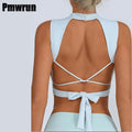 PMWRUN Sports Bra Yoga Clothing Beauty Back Backless Quick-Drying Strap Sporty Woman Top Fitness Yoga Wear Sportswear