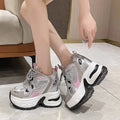 10CM High Women's Platform Sneakers Lightweight Breathable Mesh Sneakers for Women Fashion Designer Leather Thick Heel Sneakers