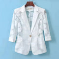Chic Women Blazer Jacket Spring Summer New Thin Cardigan Sun Protection Clothing Hollow Lace Three-quarter Sleeve Suit Top Ladie