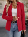Women Solid Color Stand Collar Blazer Long Sleeve Open Front Slim Short Jacket For Business And Daily Outfit