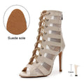 New Women High Heels Peep Toe Ankle Boot Stilettos Jazz Woman Dance Shoes High Top Women Ballroom Dance Boots Soft Soles