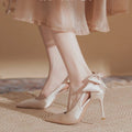 Wedding Heels Women Luxury Brand Design String Bead Pearls High Heels Ladies Sexy Elegant Pointed Toe White Black Pumps2025