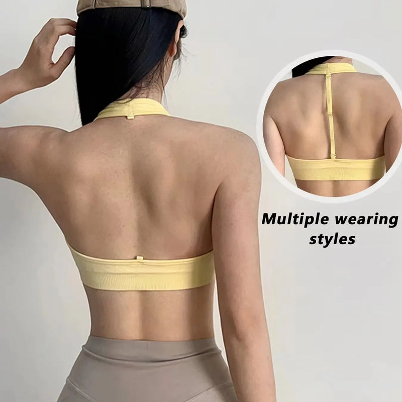 Women's T-Back Adjustable Strap Yoga Halter Sports Bra - Quick-Dry, Breathable, Shockproof Gym Tank Top
