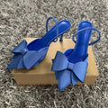 Women Blue Bow High Heels Sexy Pointed Slim Heel Slingback Sandals Pumps 2025 Summer Elegant Party Woman Heeled Shoes
