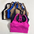 Solid Color Soft Cross Back Women Fitness Bra Tights Yoga Vest High Strength Shockproof Gym Sports Top Push Up With Chest Pad