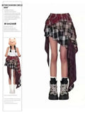 Y2K Women's Skirt Irregular Plaid Patchwork Summer Spice Girl Design A-line Skirt Trendy Pleated Streetwear Harajuku HCO2