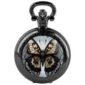 Fashion Skeleton Butterfly Quarzt Pocket Watch with Chain Necklace Vintage Quartz Pendant Watches Clock Chain Mens Women