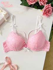 PEACE IN LOVE Sweet Heart Lace Women Bra Sexy Adjustable Lifting Straps Push‑Up Bra Cute Bow Lingerie