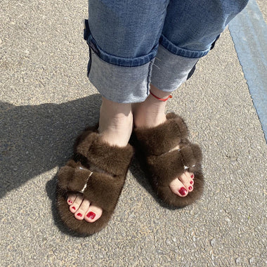 Women Sandals Designer Fur Woman Shoes Mink Fur Slippers Shoes for Woman Fur Slippers Luxury Designer Women Sandals 2025 Flat Flip Flops Woman Slippers