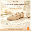 Women Shoes Women Nude Mesh Rhinestone Mary Jane Flats Summer Hollow Breathable Buckle Strap Casual Ballet Flat Shoes