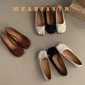 split Toe Shoes Tabis Ballet Flats Women Black Leather loafers Mary Janes Plus Size 44 Butterfly Knot Ballerinas Zapatos mujer