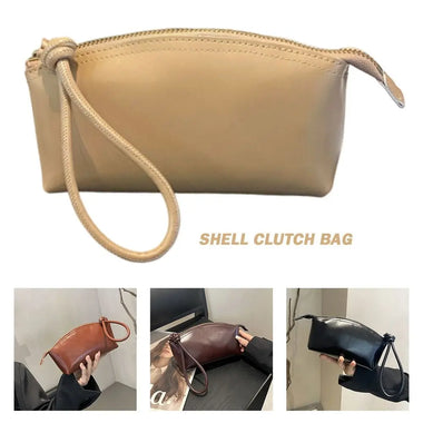 Large Capacity Vegetable Tanned Leather Handbag Simple Design Lightweight Shell Clutch Bag Light Luxury Mobile Phone Bag