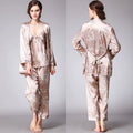 Women's Silk Satin Pajamas Set 3 Pcs Floral Silky Pj Sets Sleepwear Cami Nightwear with Robe and Pant