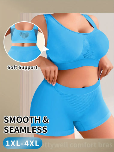 1 Set Women's lingerie set  Plus Size Bralette Seamless Bra Comfortable Breathable Sports Bra Stretch Fabric Boxers