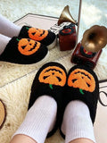 Autumn Winter Halloween Pumpkin Embroidery Fluffy Plush Slippers Warm Non Slip Unisex Closed Toe Indoor Bedroom Shoes