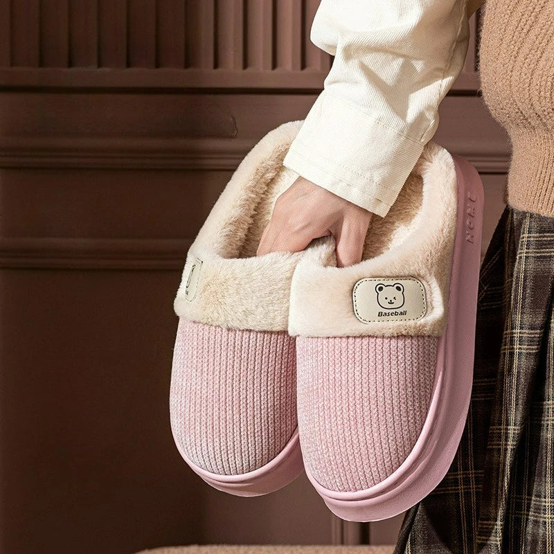 Women's Slippers Autumn and Winter New Couple Thick Soled Indoor and Outdoor Wear Plush Warm and Cute Comfortable CottonSlippers