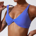 Hearuisavy Women's Twist V Neck Padded Sports Bra Adjustable Straps Back Cutout Dry Yoga Gym Run Low Support Crop Workout Top