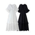 Casual Cascading Ruffle Women Dress Chic Patchwork Lace Up Half Flare Sleeve O-neck Female Dresses 2025 Summer Beach Lady Robe