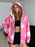 26 winter Women Daisy Floral Print Zip Up Hoodie men women Long Sleeve Hooded Jacket , Casual Y2K Streetwear women hoodies