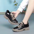 Spring Non-slip Soft Leather Sneaker Trekking Footwear New Women's Thick-soled Lace-up Leisure Skateboard Sports Shoes