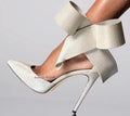 Pure White Lace Butterfly Knot Patterned Thin Heeled Pumps Pointy Toe High Heel Women's Shoes Celebrity Ladies Stilettos Party