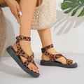 Women's Flip-Flop Flat Sandals with Buckle and Ankle Strap in Brown