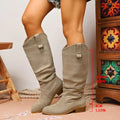 2025 Plus-size Suede Autumn/winter Pointed-toe Square Heel Boots High-top Fashion Women's Boots That Do Not Reach The Knee