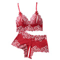 Summer Sexy Hot Women's Lingerie 2pce Open-crotch Pants And Open-tip Bra Vest Adult Underwear Transparent Flower Lace Bras Set