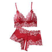Summer Sexy Hot Women's Lingerie 2pce Open-crotch Pants And Open-tip Bra Vest Adult Underwear Transparent Flower Lace Bras Set