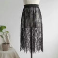 Fashion Transparent Sexy Lace Mesh Skirt Elegant Lace Long Tulle Skirt 2 Length Elastic High Waist Womens Skirt Ladies