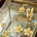 6-Piece Combination Set, Five-Petal Flower-Shaped Women's Jewelry Collection, Includes Necklaces, Bracelets, Bangles, Earrings, and Adjustable Open Rings, Suitable for Fashion Parties or as Birthday Gifts