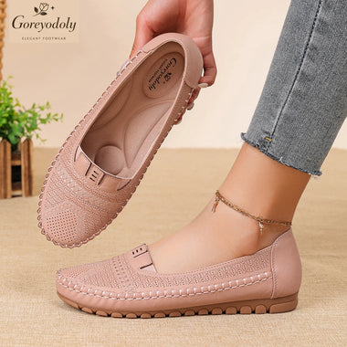 Goreyodoly women loafers breathable casual flats wide fit lightweight slip on comfort soft sole everyday walking shoes