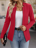 Women Solid Color Stand Collar Blazer Long Sleeve Open Front Slim Short Jacket For Business And Daily Outfit