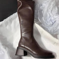 Vintage Thick Heel Women Knee High Boots Fashion Side Zippers Shoes Autumn Winter Ladies Concise Long Botas De Mujer