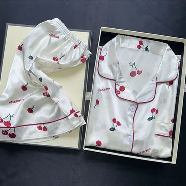 Women's Sleepwear Summer New Ice Silk Pajamas Female Short-Sleeved Thin Section Loose Ladies Silk Cartoon Nightwear Homewear