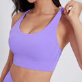 Solid Color Women Fitness Sports Bra Top Gym Yoga Backless Athletic Back Cutout Cross Tight Workout Soft With Chest Pad
