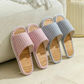 House Slippers Bamboo Women Striped Autumn Home Couples Indoor Non Slip Funny Sandals Shoes Male Soft Flat Summer For Tatami