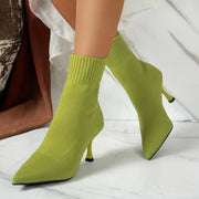 Women High Heels Spring Autumn Women Ankle Boots Slip-On Green Chelsea Boots Women Luxury Stretch Fabric Women Socks Shoes Pointed Toe High Heels