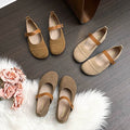 Square Toe Widefit Moccasins Woman Suede Leather Flats Shoes Strap Buckle Loafers Female Comfy Barefoot Mary Janes Ladies Tabis