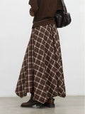 CHIC VEN New Women Skirts Loose Casual Retro High Waisted Office Ladies A-line Plaid Sanded Mid Length Skirt Spring Autumn 2026