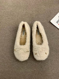 Winter Women Fluffy Ballet Flats Faux Fur Bowknot Plush Indoor Home Mules Warm Soft Cozy Flat Slippers Shoes Zapatillas Mujer