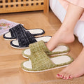 Women Slip-Resistant Linen Slippers Spring Summer Breathable House Shoes for Indoor Use, Non-Slip Stripe Design with Open Toe