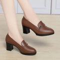 Spring New Arrival, Soft Leather Block Mid-Heel Loafers, Long-Standing Comfort, Office Commute, Slimming Versatile Women's Shoes
