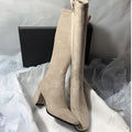 Square Toe Sexy High Heel Knee-high Boots2026 Autumn Luxury Brand Women's Warm Suede High Boots Walking Dress Slim Women's Boots