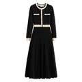2026 New Autumn Winter Women O-neck Long Sleeve Knitted Pleated A-line Dress Christmas Party Red Sweater Long Dresses