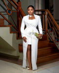 White Women Suit 1 Pcs Blazer Long Prom Dress Formal Office Lady Jacket Customized Summer Cotton Wedding Party Overcoat
