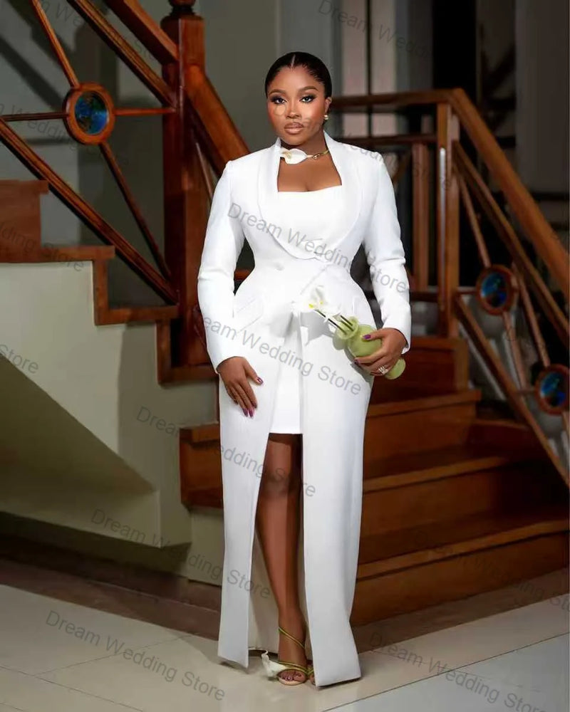 White Women Suit 1 Pcs Blazer Long Prom Dress Formal Office Lady Jacket Customized Summer Cotton Wedding Party Overcoat