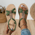 2025 Women Sandals Bohemian Style Flat Sandals Women Fine Strap Beaded Elastic Band Casual Women Comfortable Roman Style Shoes